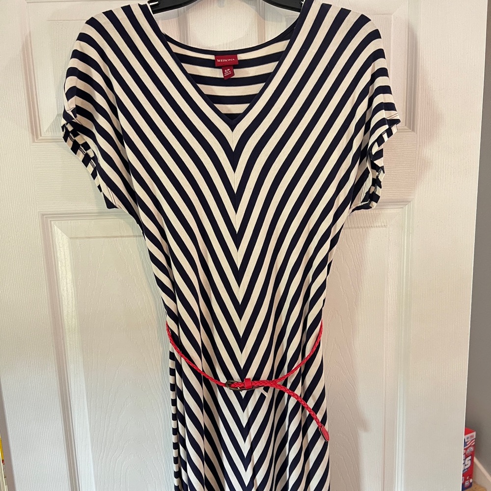 White/navy striped dress